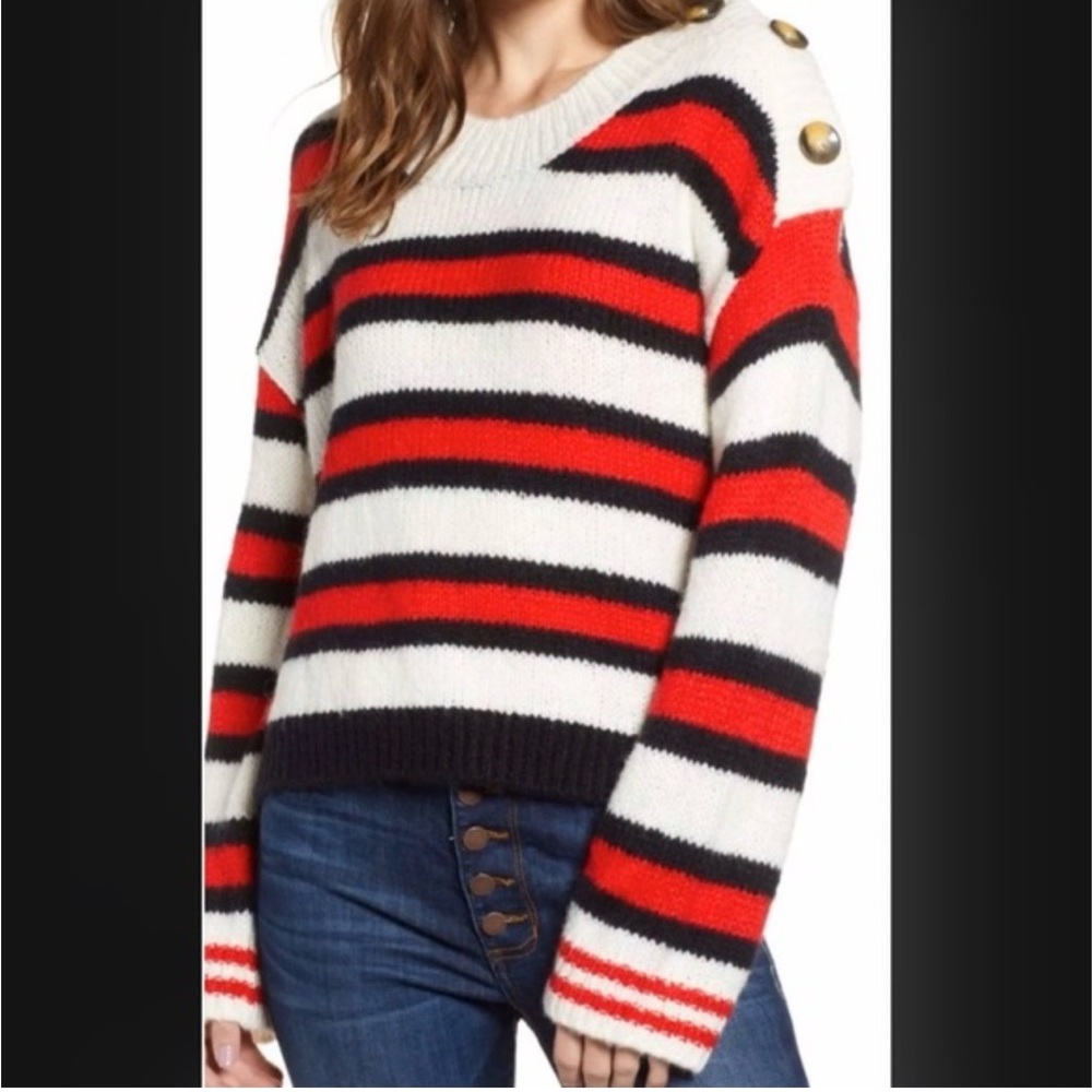 Nordstrom BP Red, Black & White Striped Crewneck Sweater Caitlyn Stripe XXS